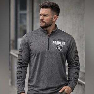 NFL Las Vegas Raiders Men Medium Quarter Zip Pullover Gray Team Apparel Athletic